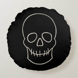 Cojín Redondo Calavera - Blanco negro y blanco hueso