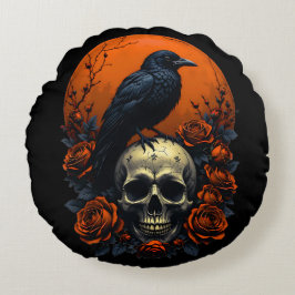 Cojín Redondo Calavera con Rosas y sudadera gótica de cuerdas
