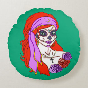Cojín Redondo Calavera de azúcar gitana