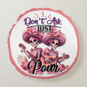 Cojín Redondo Calavera de azúcar morado y Bonito