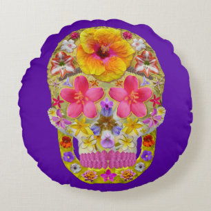 Cojín Redondo Calavera de flores 4 - Tropical