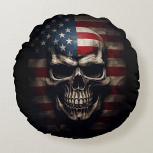 Cojín Redondo Calavera de la bandera americana 