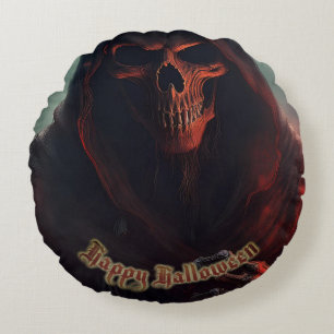 Cojín Redondo Calavera de la Parca Halloween Arte Espeluznante