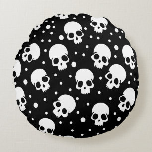 Cojín Redondo Calavera de punto de polka monocroma