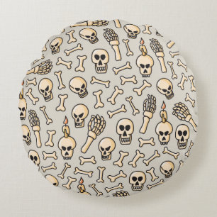 Cojín Redondo Calavera, esqueleto y huesos mano sin soldadura dr