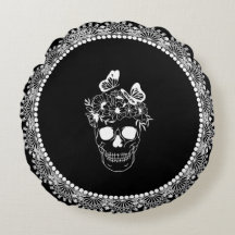 Calavera Floral Negro Encaje Blanco Halloween 