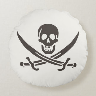Cojín Redondo Calavera obsidiana espada Bandera pirata de Calico