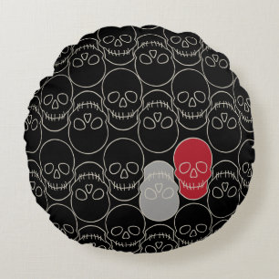 Cojín Redondo Calaveras - Blanco negro y negro