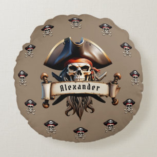 Cojín Redondo Calaveras de pirata personalizadas