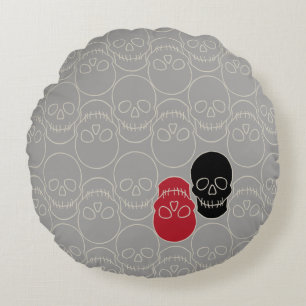 Cojín Redondo Calaveras - Gris fantasma y blanco óseo
