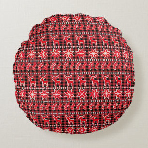 Cojín Redondo Calcetín de Reno Patrón de Navidad Fair Isle