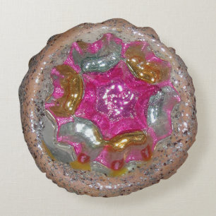 Cojín Redondo Caleidoscopio de cristal de la joya del rosa de la