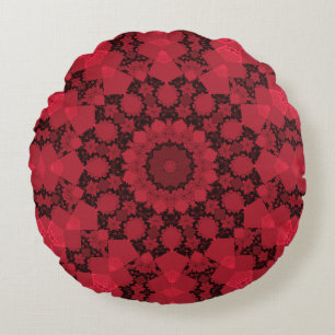 Cojín Redondo Caleidoscopio rojo negro, mandala