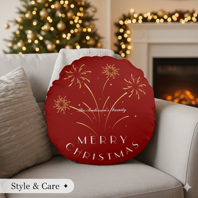 Cojín Redondo Cálida Navidad Decoración Navideña (Warm Merry Christmas Decorative Holiday Round Pillow)