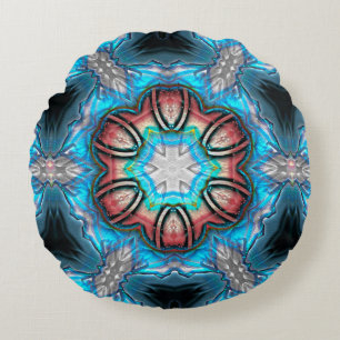 Cojín Redondo Calidoscopio cian y plata con pintado áspero