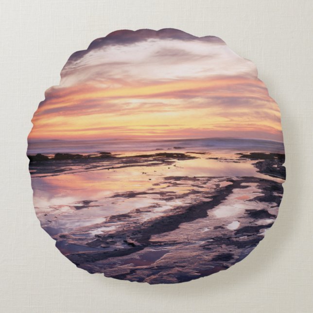 Cojín Redondo California, San Diego, Sunset Cliffs, Sunset 1 (Anverso)