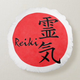 Cojín Redondo Caligrafía De Reiki Y Palabra 1