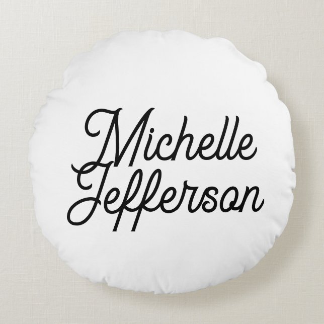 Cojín Redondo Caligrafía negra blanca creativa estadounidense de (Anverso)