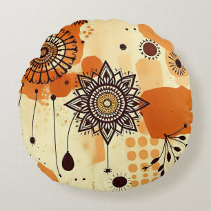 Cojín Redondo Calurosa Tierra Rústica Mandala Boho Floral