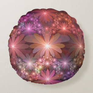 Cojín Redondo Cama De Flores Colorido Brillante Arte Fractal Abs