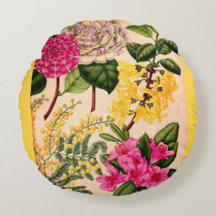 Cojín Redondo camelia, forsitia, rododendro y acacia