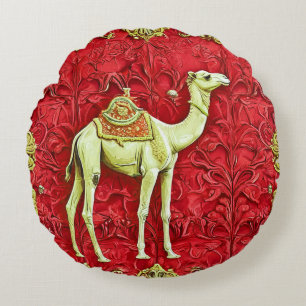 Cojín Redondo Camello sobre fondo rojo
