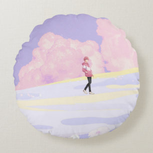 Cojín Redondo Caminante del paisaje onírico pastel