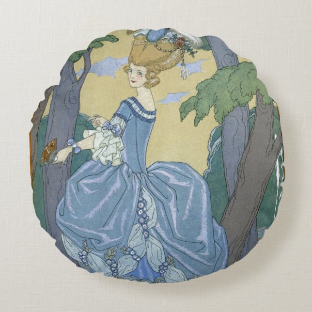 Cojín Redondo Camine en el bosque, ilustracion para los 'Fetes (Anverso)