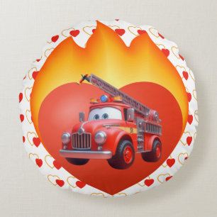 Cojín Redondo Camión de bomberos lindo día de San Valentín