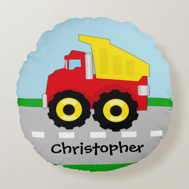 Cojín Redondo Camión de construcción para niños (Anverso)