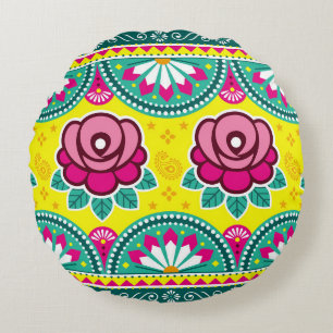 Cojín Redondo Camiones de arte indio y paquistaní sin fisuras