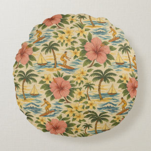 Cojín Redondo Camisa hawaiana de impresión descolorida de mediad