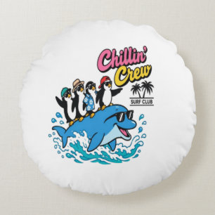 Cojín Redondo Camiseta Chillin Crew Surf Club Pingüino Delfín