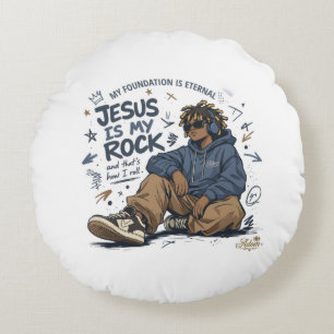 Cojín Redondo Camiseta de mujer ADOM "Jesús es mi roca"