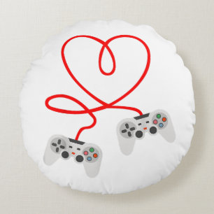 Cojín Redondo Camiseta Día de San Valentín de videojuegos con co