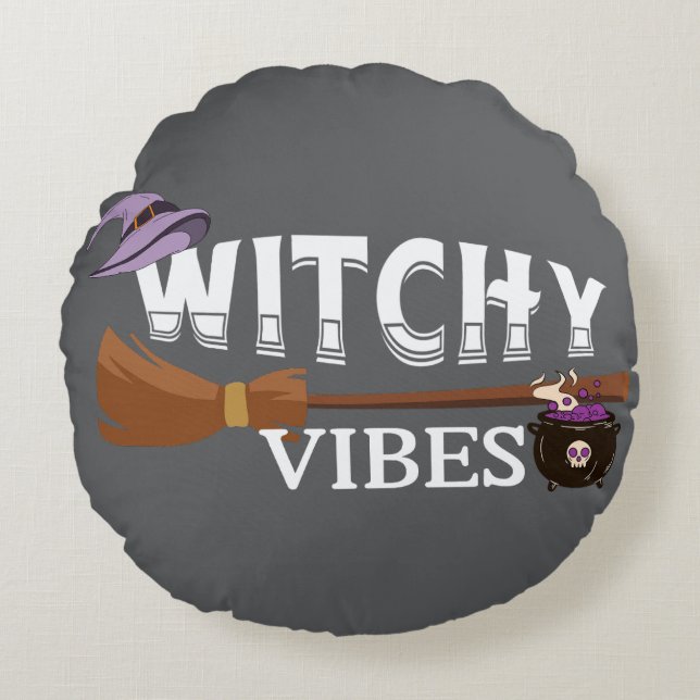 Cojín Redondo Camiseta Halloween Tee de Witchy October Vibes (Anverso)