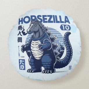 Cojín Redondo Camiseta Horsezilla   Arte de Caballo Monstruo Gig