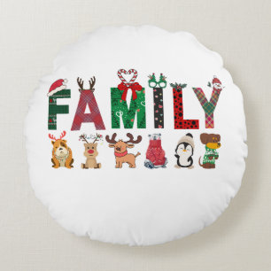 Cojín Redondo Camisetas Navideñas Familiares Combinadas   famili