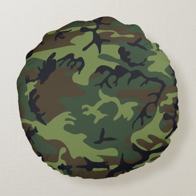 Cojín Redondo Camo militar de la Selva Verde (Reverso)