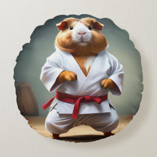 Cojín Redondo **"Campeón de karate: el intrépido cerdo guineano"