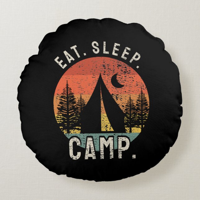 Cojín Redondo Camping - Campamento de sueño de Comer (Anverso)