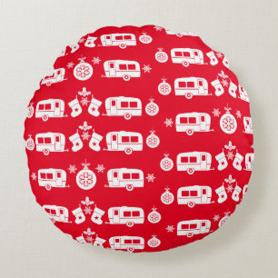 Cojín Redondo Camping de caravanas felices Navidades