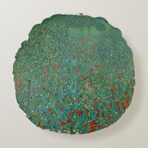 Cojín Redondo Campo de amapolas por Gustav Klimt, Arte Nouveau v