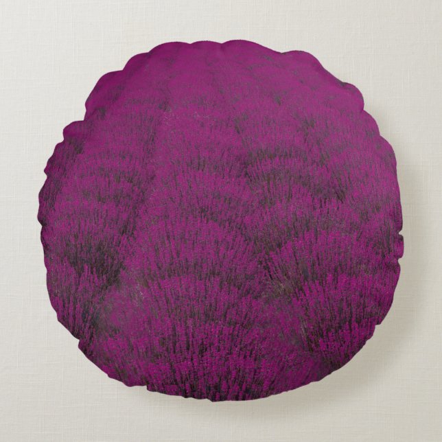 Cojín Redondo Campo de flores rosadas con cáscara (Anverso)