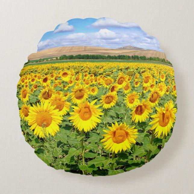 Cojín Redondo Campo de girasol (Anverso)