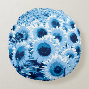 Cojín Redondo Campo de girasoles - tonos azules