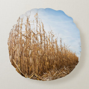 Cojín Redondo Campo de maíz en parte cosechado