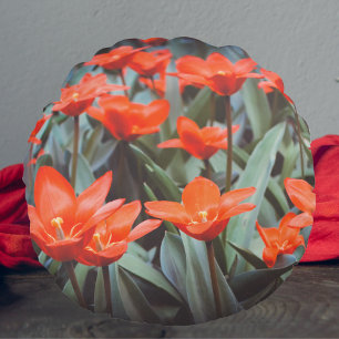 Cojín Redondo Campo de tulipán rojo