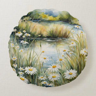 Cojín Redondo Campo natural de las flores silvestres de verano