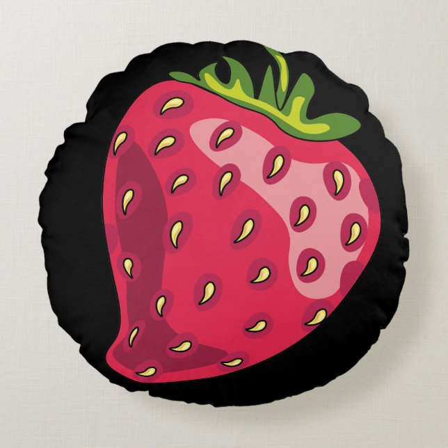 Cojín Redondo Campos de fresa en negro (Anverso)
